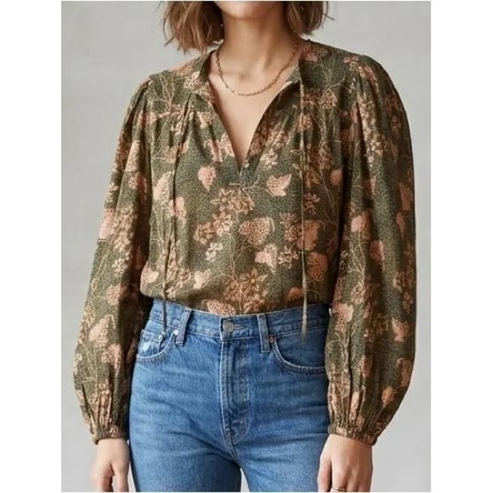Ulla Johnson Tillie Blouse Balsam Green Floral Silk Cotton Top Size 6 NWT